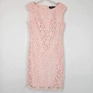 Lauren Ralph Lauren Pale Pink Floral Lace Sheath Dress Womens Size 4 Bodycon